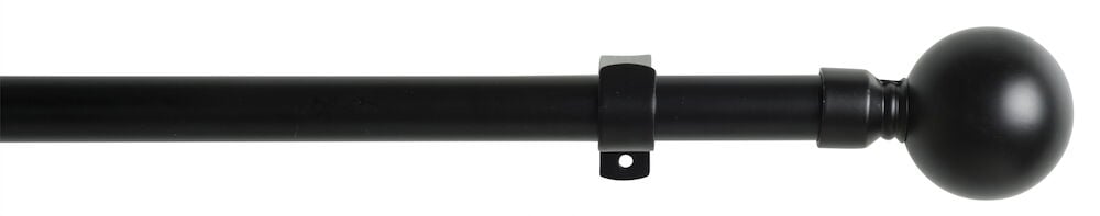 Schwarze verstellbare Gardinenstange mit rundem Endknopf.