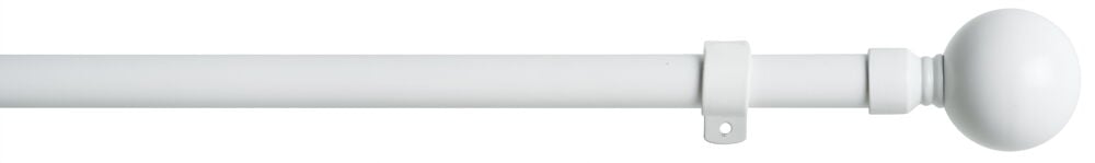 Weiße Gardinenstange aus Stahl mit runder Endknopf.