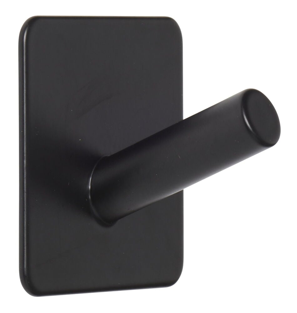 Musta itseliimautuva koukku suorakulmaisella takalevyllä.