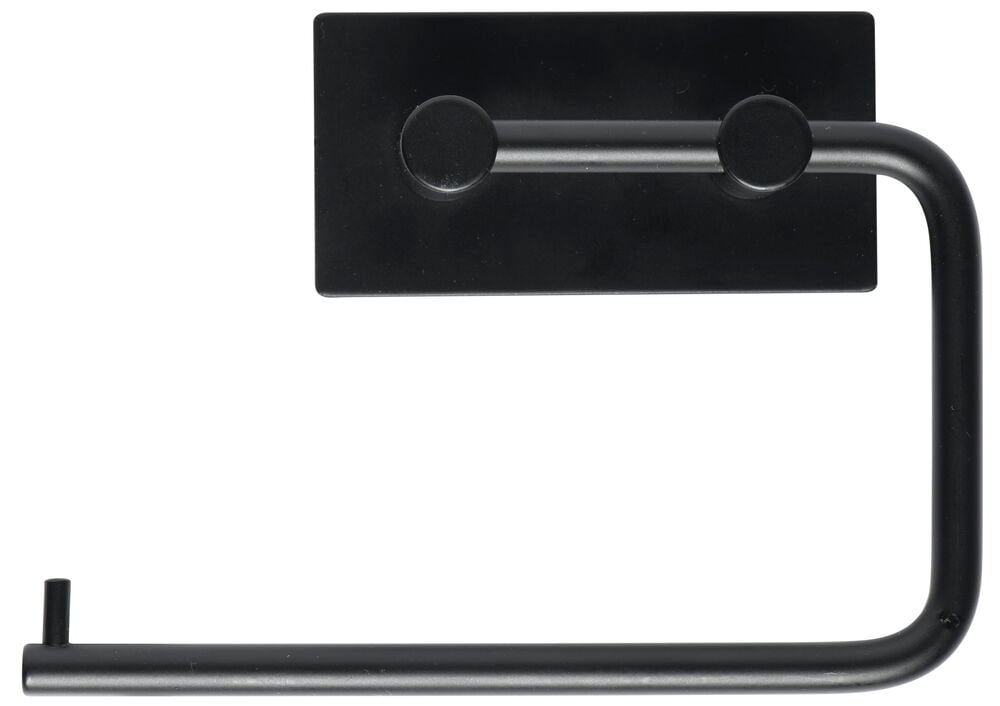 Musta liimapintainen WC-paperiteline metallista.