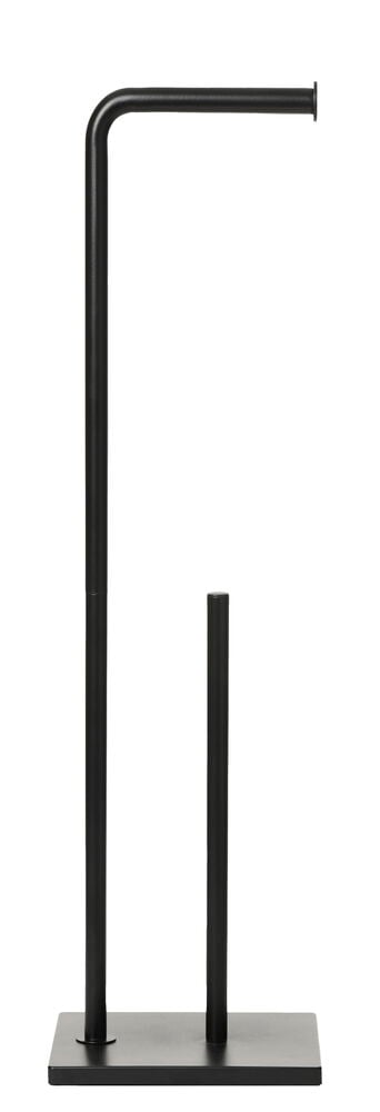 Musta pystysuora WC-paperiteline metallista.