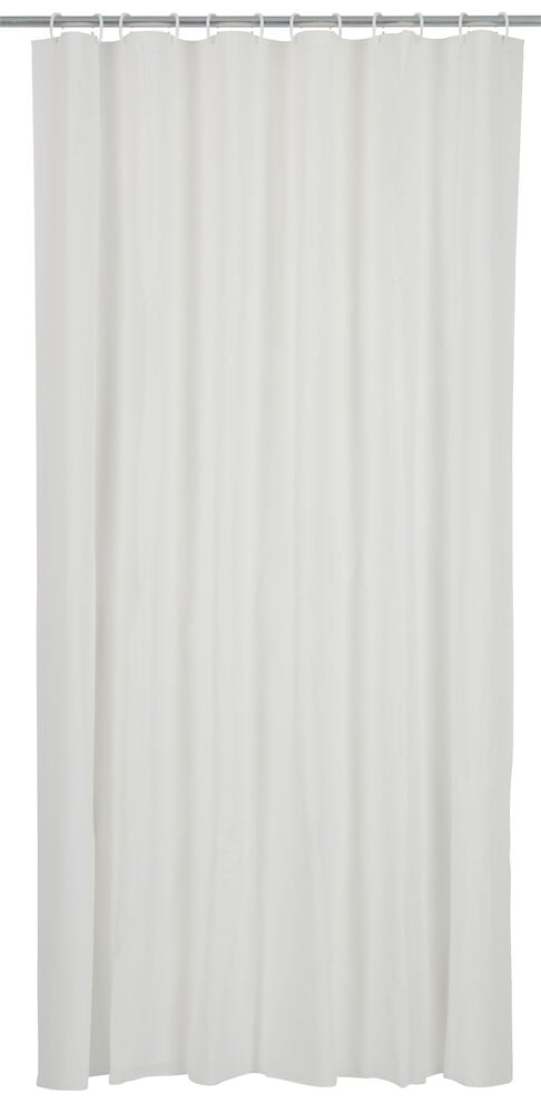 Vitt duschdraperi med veckade texturer.