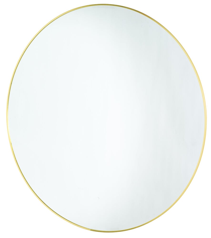 Pyöreä peili, jossa on ohut kullanvärinen kehys.