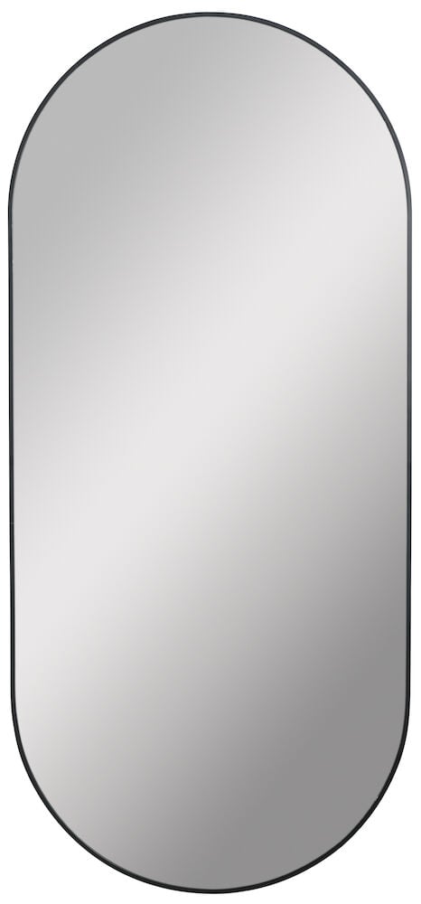 Ovaali peili, jossa on ohut musta kehys.