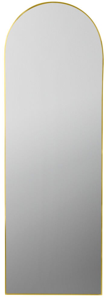 Suorakulmainen peili kultavärisellä kaarevalla kehyksellä.