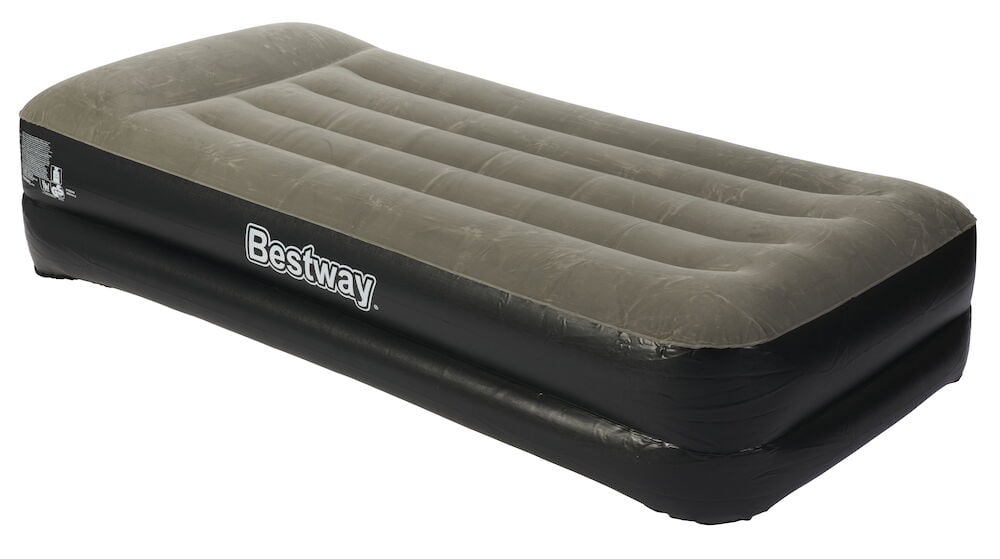 Aufblasbares Zusatzbett mit grauer samtig-weicher Oberseite.