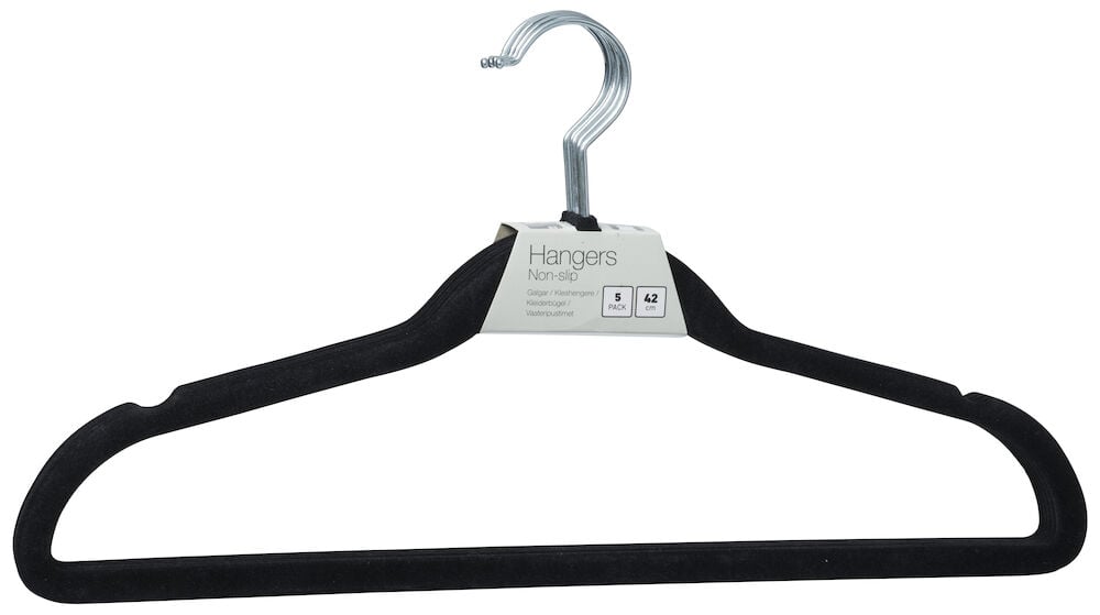 Svart metallgalge med halkskydd och smal profil.