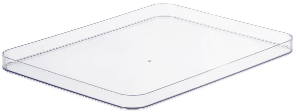 Läpinäkyvä muovikansi suureen säilytyslaatikkoon.