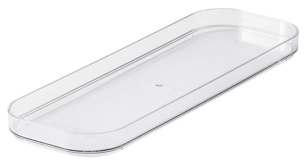 Läpinäkyvä suorakulmainen kansi, jossa on korkeat reunat.