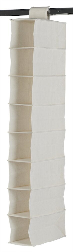 Beige hengende oppbevaring med åtte åpne rom.