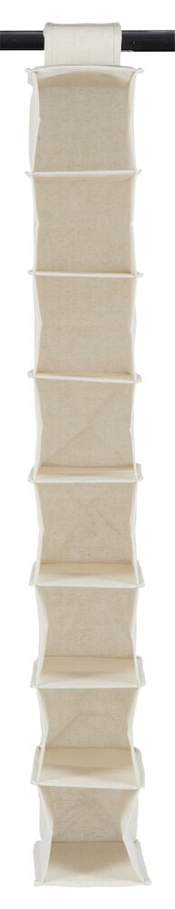 Hängande beige förvaring med åtta öppna fack.