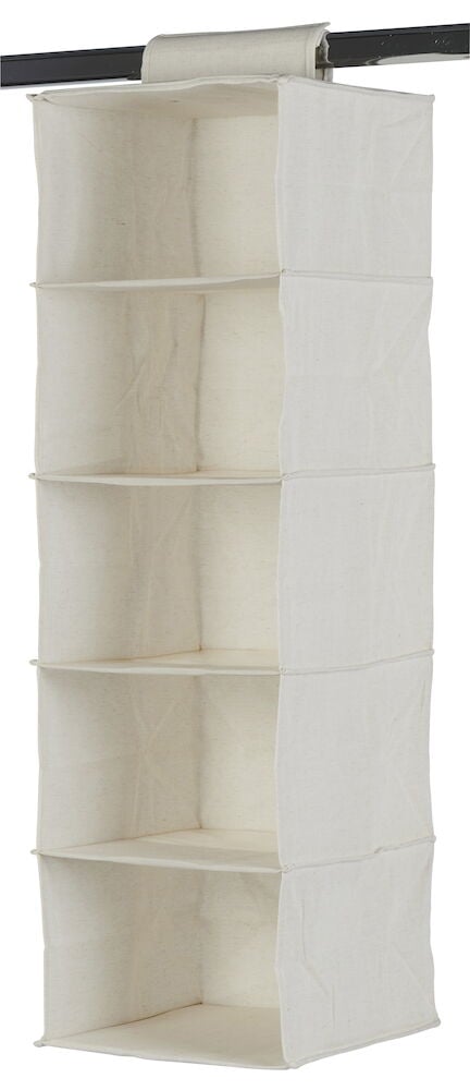 Beige hengende oppbevaring med fem rom.
