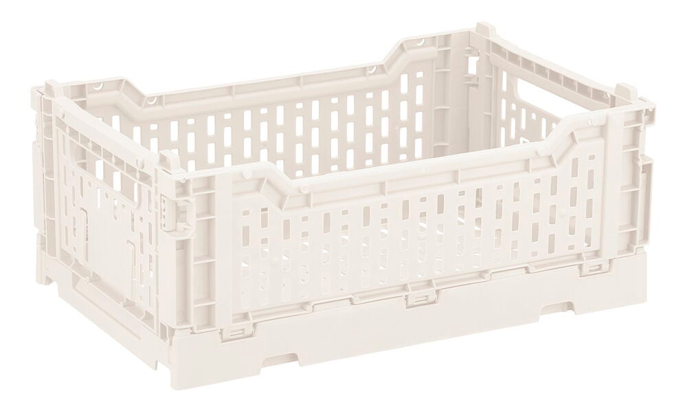 Hopfällbar plastback i ljus färg utan innehåll.