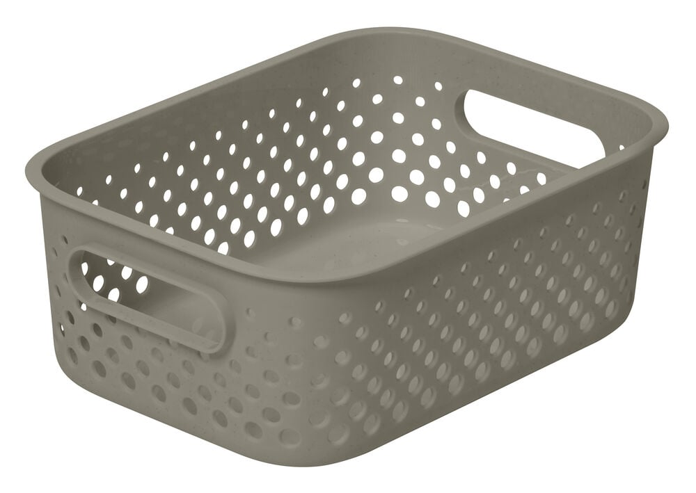 Grønn plastboks med hull og integrerte håndtak.