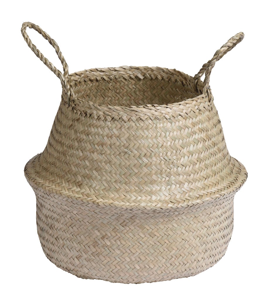 En flätad sjögräskorg med två handtag.