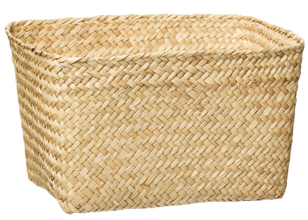 Rektangulär korg i flätad sjögräs, naturfärg.
