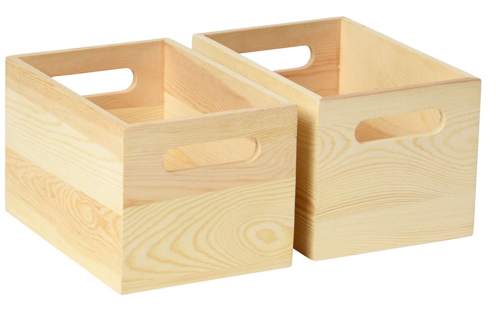 To små trekasser med håndtak på sidene.