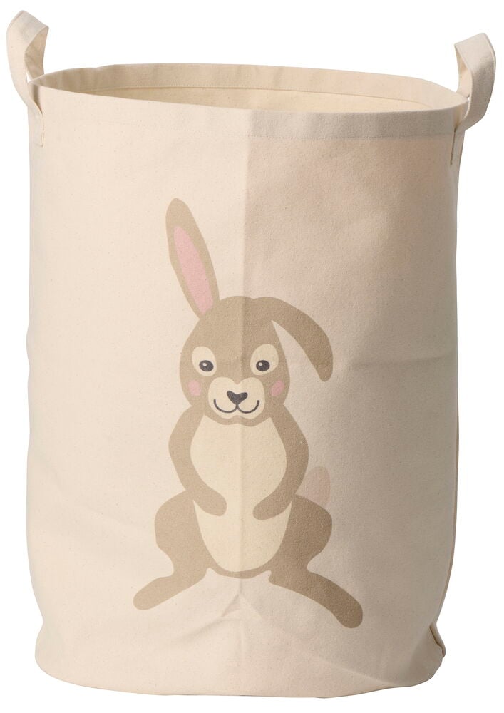 Aufbewahrungskorb Elsaform Kids 50x35 cm Rabbit, ein beiger Stoffkorb mit brauner Kaninchendarstellung und zwei Stoffgriffen.