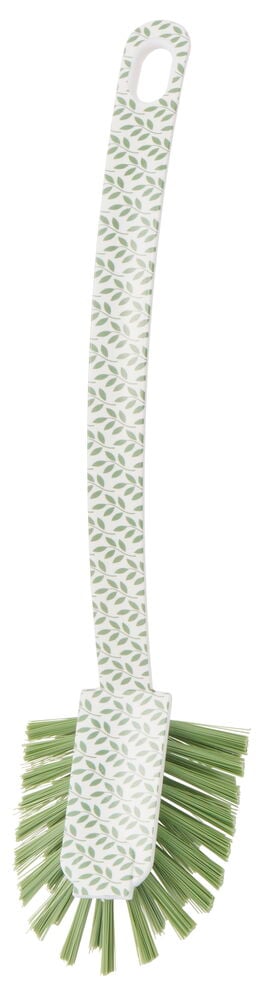 Vit diskborste med grönt mönster och borst.