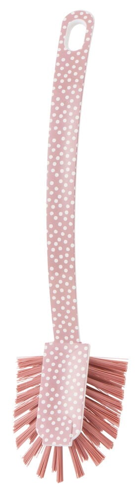Rosa diskborste med vita prickar och nylonborst.