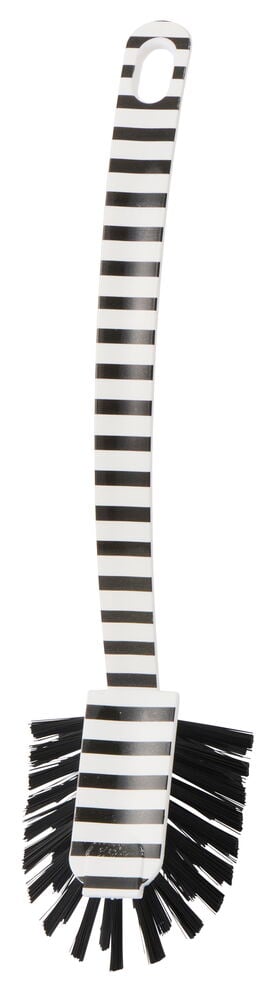 Randig diskborste med svartvita detaljer i plast.
