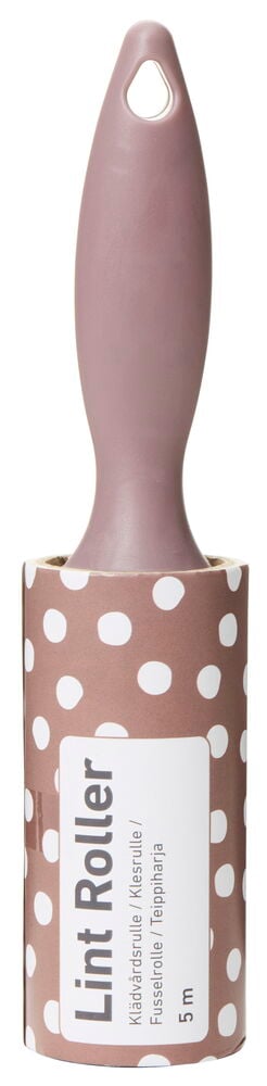 Klädvårdsrulle med prickigt handtag i blandade färger.