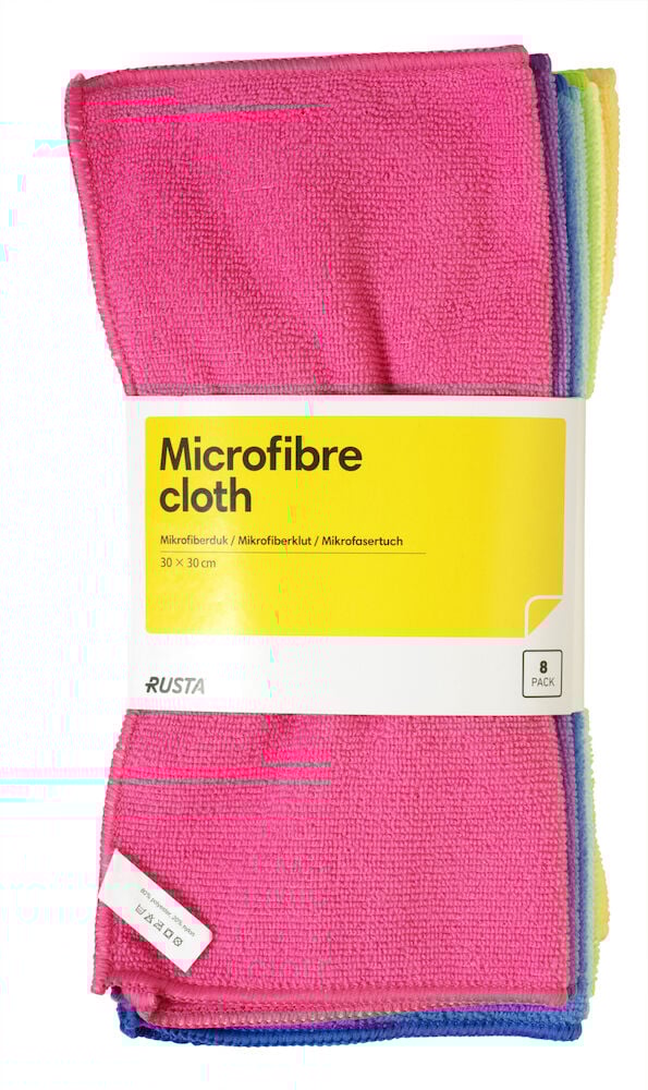 Flere brettede mikrofiberkluter i forskjellige farger.