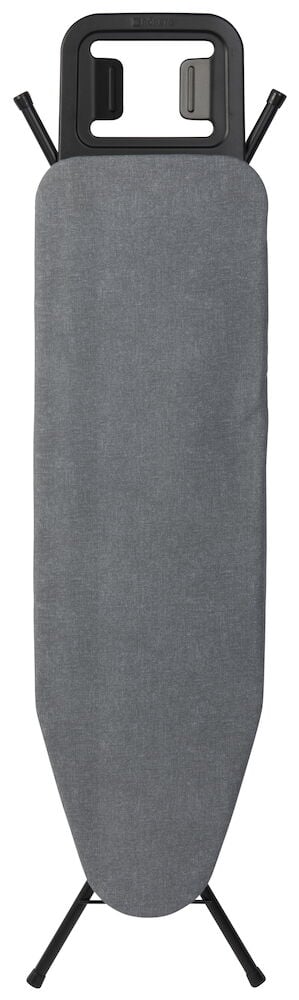 Grå stabil strykbräda med svart benställning.