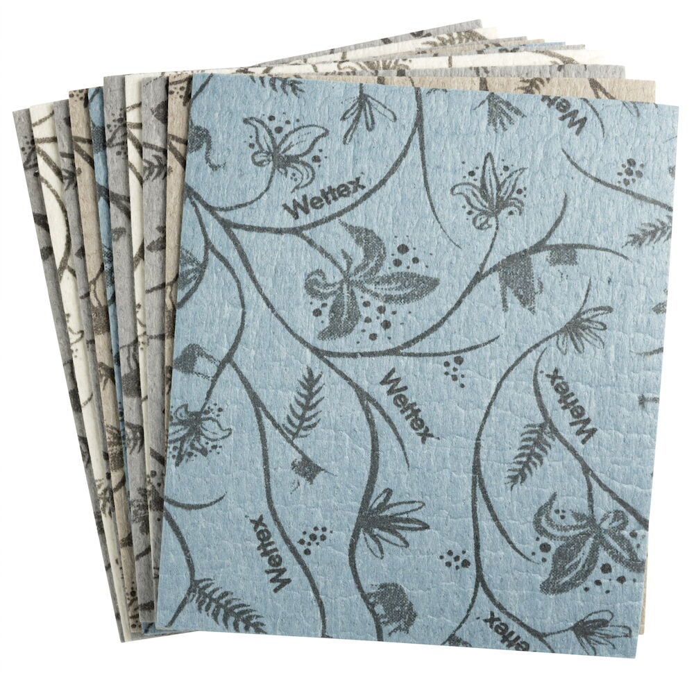 Tio miljövänliga wettexdukar i blandade naturfärger.