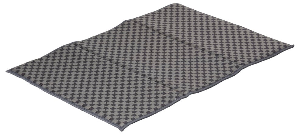 Oppvaskmatte 33x50 cm med mørkt og lyst grått rutemønster, rektangulær, med en diskret kant.
