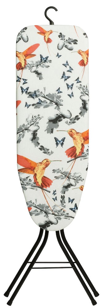 Strykbräda med fågel och fjärilar samt upphängningskrok.