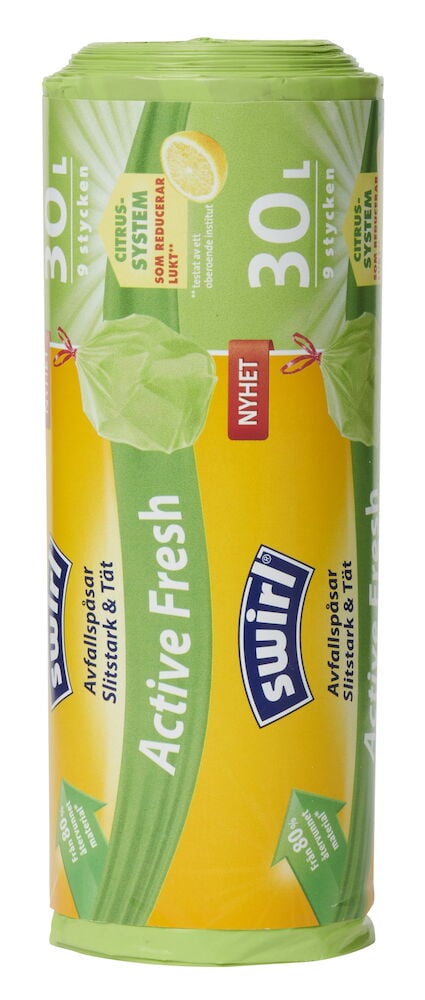 Grüne Rolle mit neun Müllbeuteln und Zitrusduft.