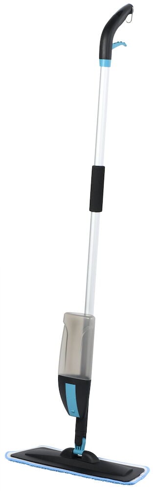 Sprühmopp mit blauen Details und integrierter Sprühfunktion.