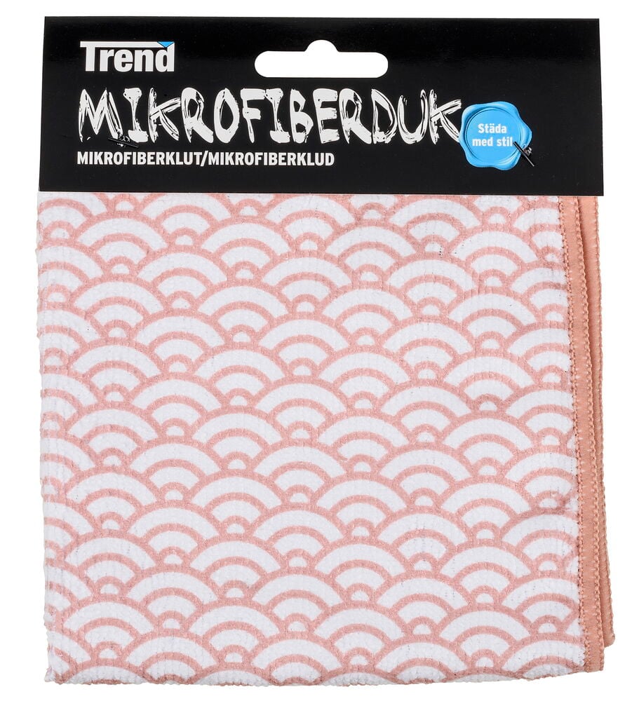 Rosa und weißes Mikrofasertuch mit Wellenmuster.