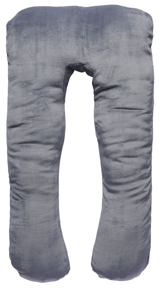 Grå U-formad kroppskudde med avtagbart kuddfodral.