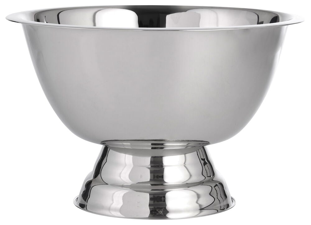 Metallfärgad champagnekylare med vid öppning och fot.