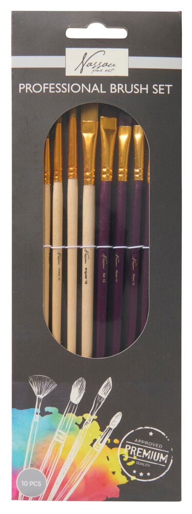 Kymmenen taiteilijasivellintä ikkunallisessa pakkauksessa.