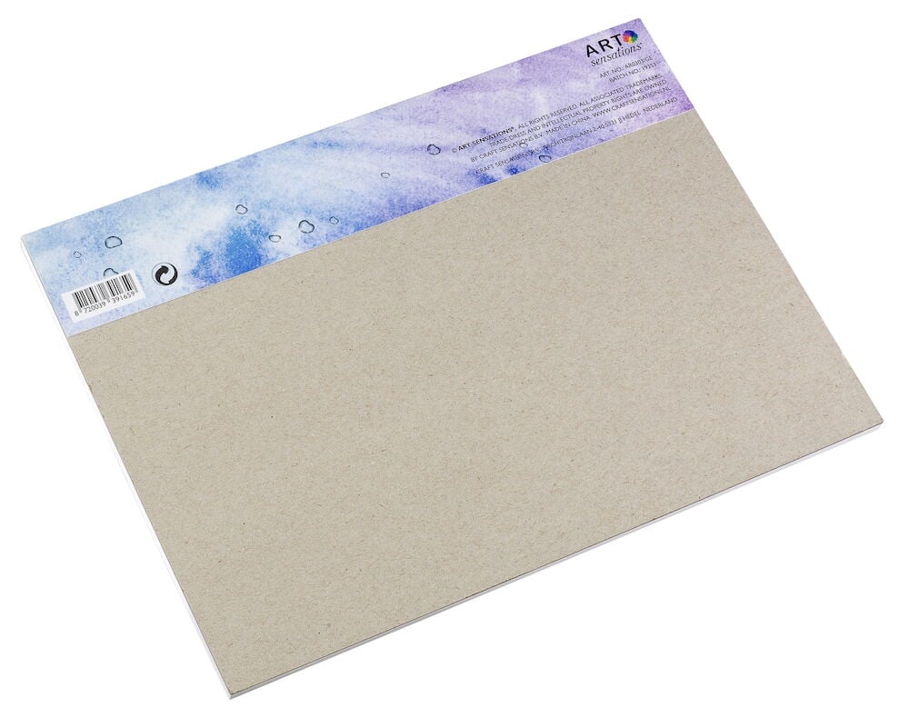 Akvarellblock med kartongbaksida och färgglad ovansida.