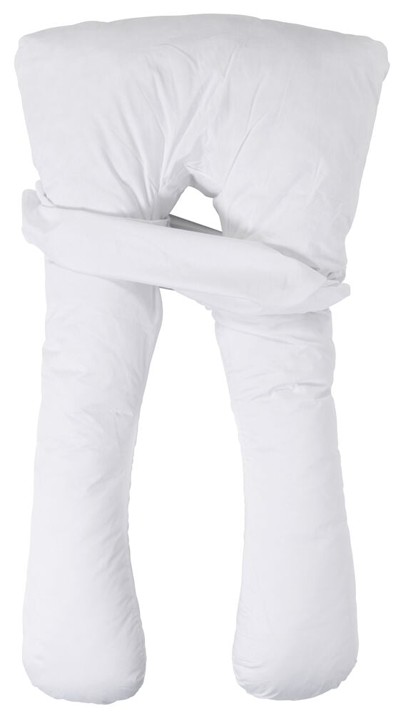 U-formad vit kroppskudde för rygg och ben.