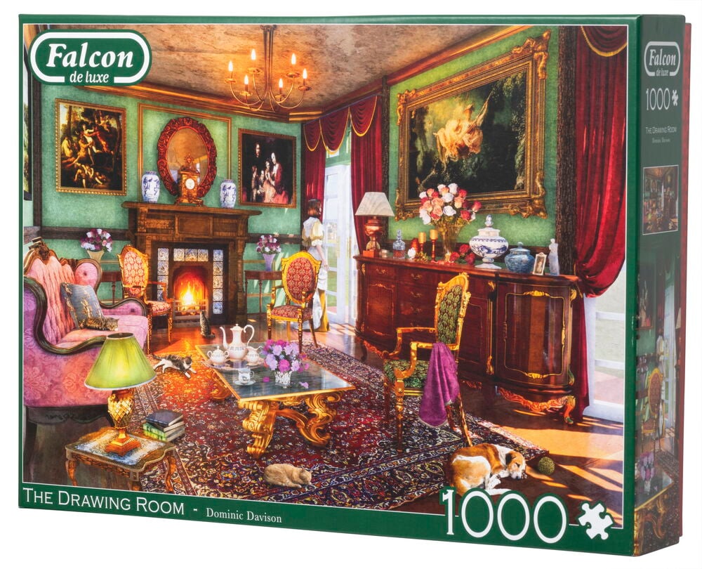 Pusselask med motiv av elegant vardagsrum.