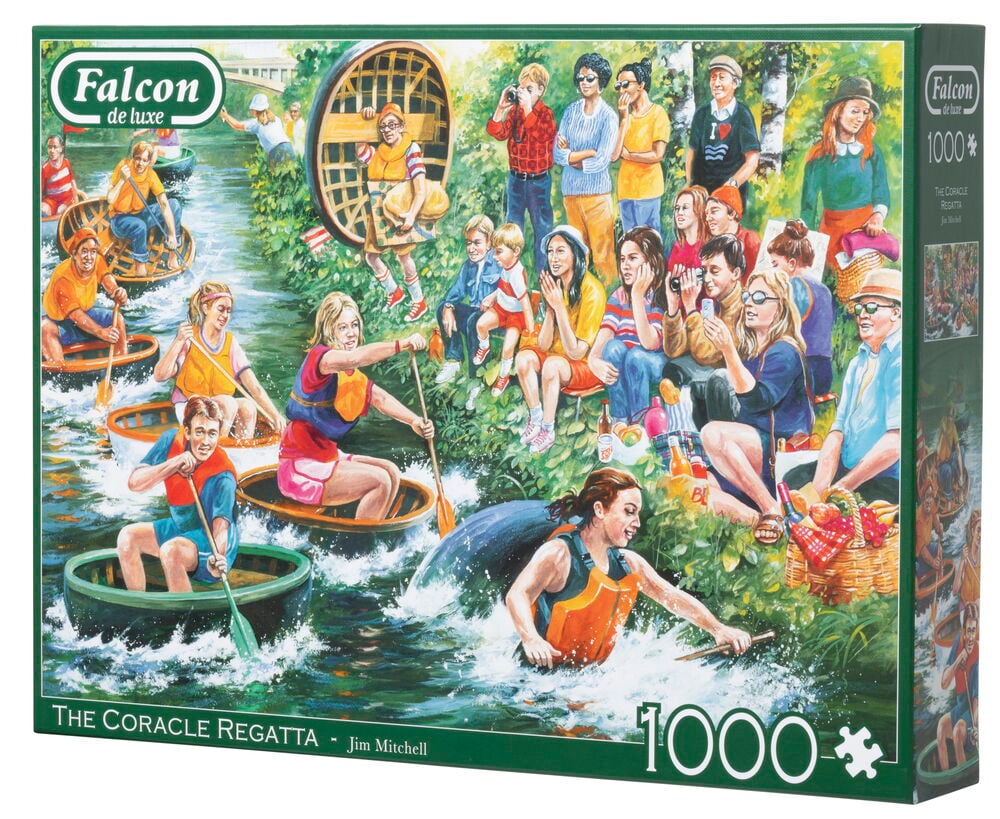 Pusselask med roddtävling och åskådare utomhus.