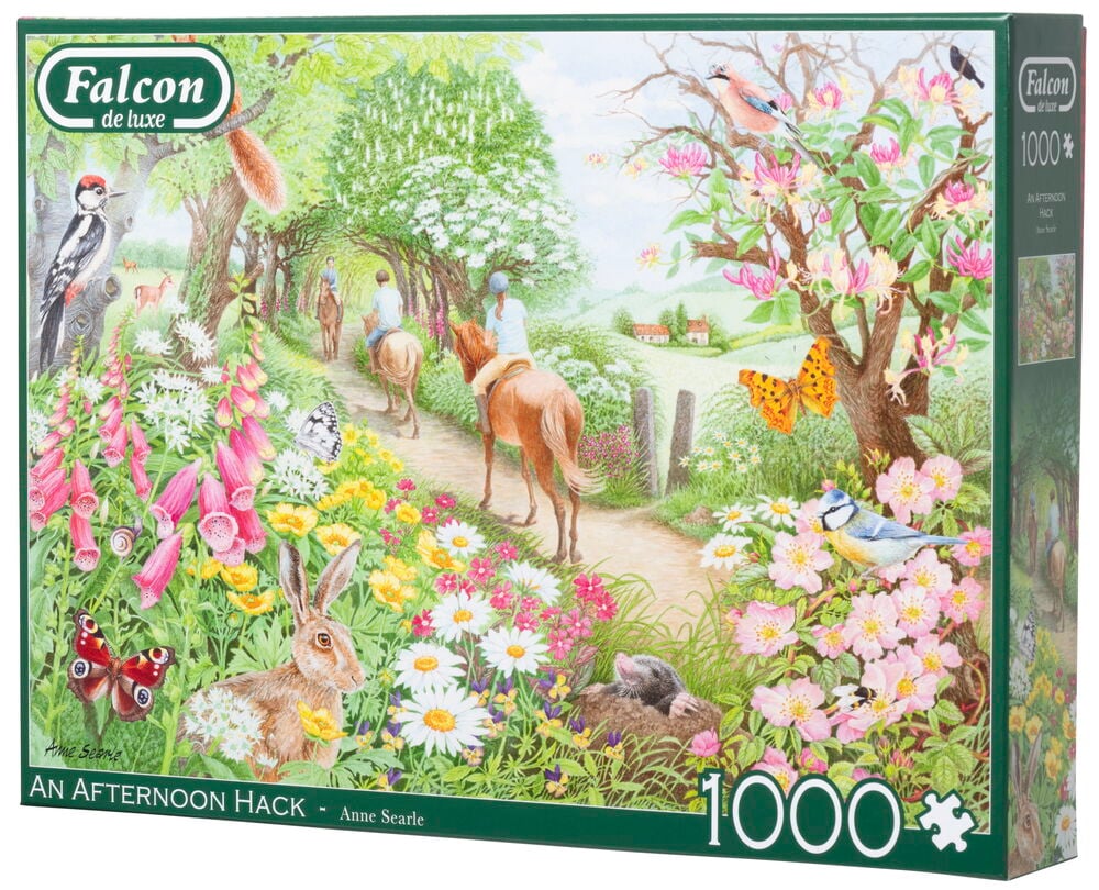 Pusselask med naturmotiv, djur och blommor.