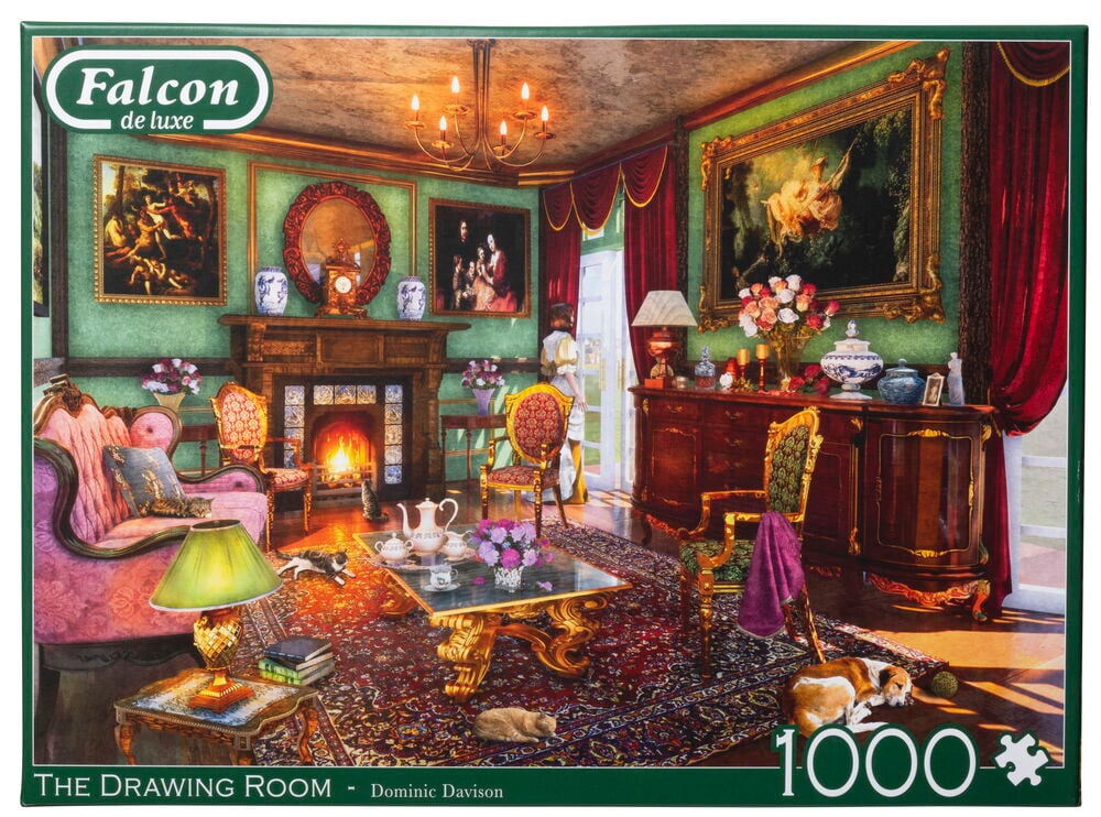 Färgglatt vardagsrum pussel med klassisk inredning.