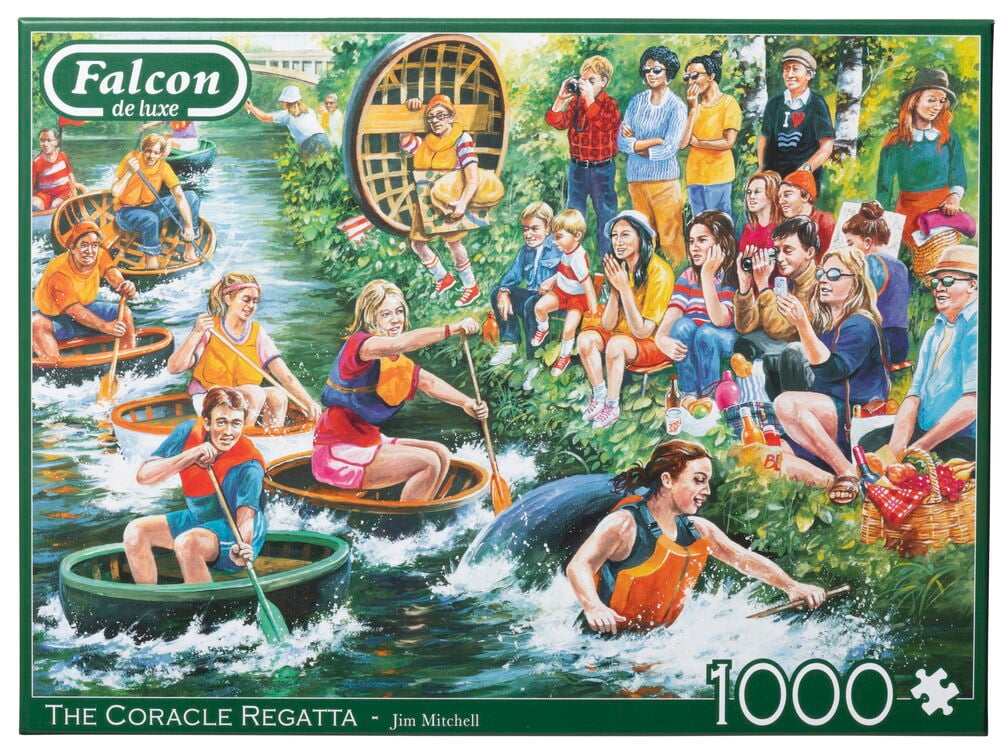 Personer tävlar i korakler på en å med publik.