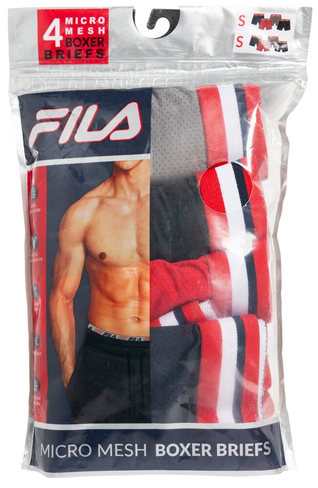 Neljän pakkauksen bokserialushousut sekoitetuissa väreissä muovipakkauksessa.