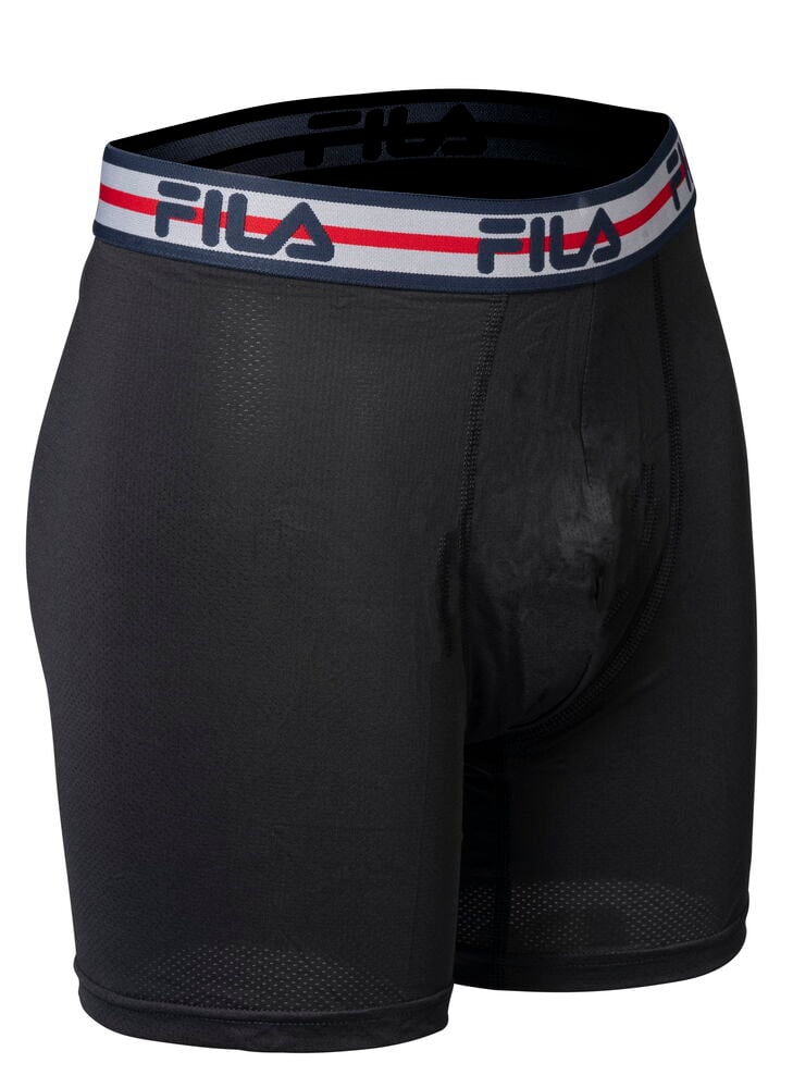 Musta bokserikalsarit, joissa joustava FILA-logo vyötäröllä.