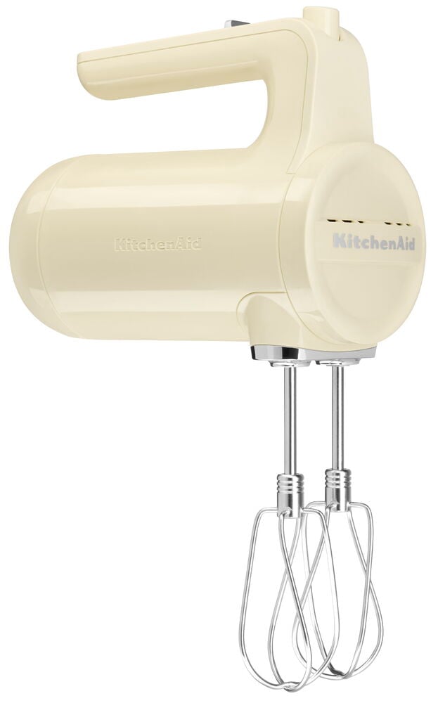 Ledningsfri elektrisk visp i kremhvit med to visper.