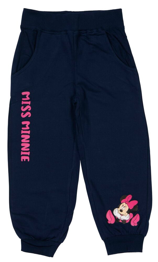 Dunkelblaue Kinder-Jogginghose mit Minnie-Maus-Druck.