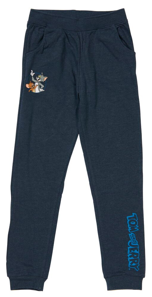 Dunkelblaue Kinder-Jogginghose mit Tom-und-Jerry-Druck.