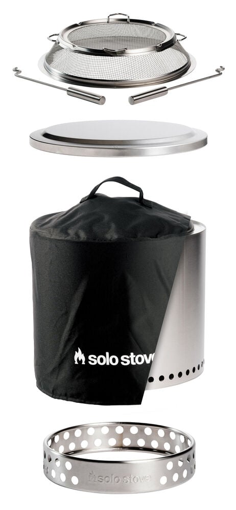 Delar till portabel röksnål eldstad i rostfritt stål.